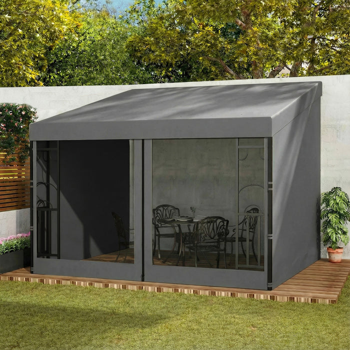 Outsunny Pergola murale 3 m x 3 m avec rideaux et moustiquaires, tonnelle exterieure