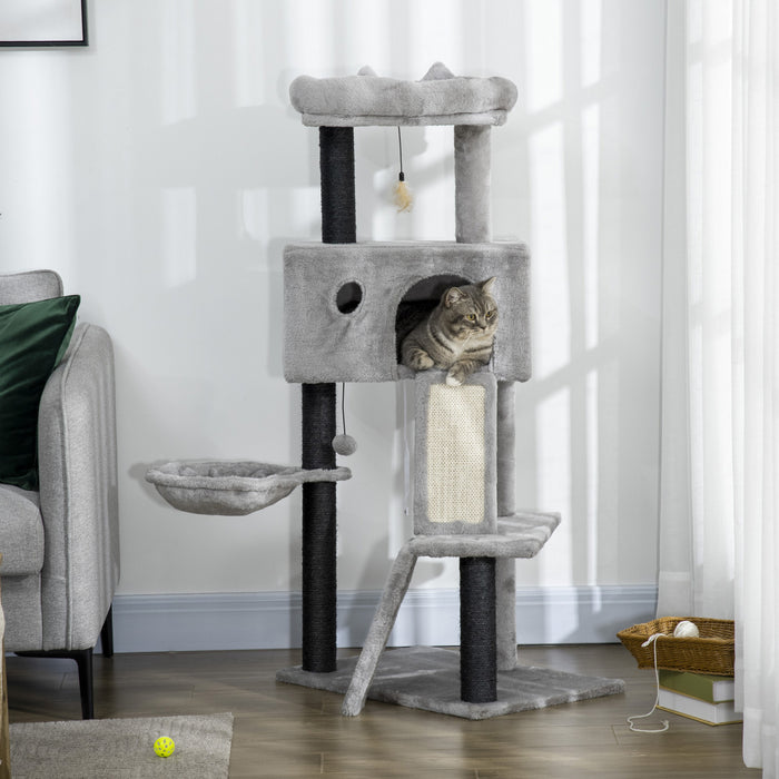 Pawhut 47\" arbre A Chat D'interieur, Centre D'activites, Tour Pour Chats Avec Rampe De Lit Chat Condo Hamac Suspension Balle Jouetcsisal Corde A Gratter, Gris Clair