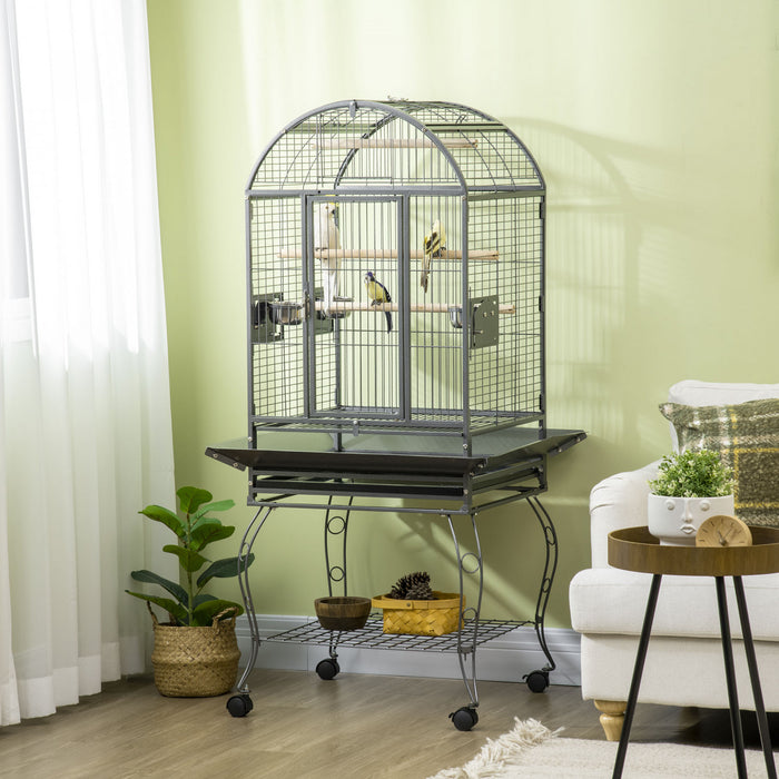 Pawhut 66\" Cage A Oiseaux Cage A Perroquets Pour Perruches Calopsittes Perruches Avec Dessus De Jeu, Support Roulant, Plateau Coulissant, Etagere De Rangement