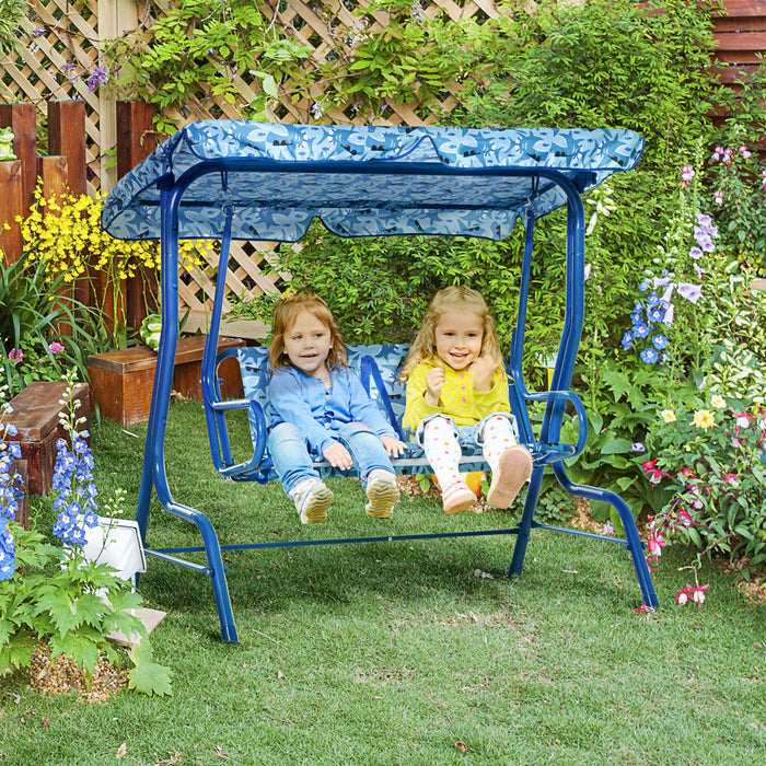 Outsunny Chaise Balancoire 2 Places Pour Enfants Avec Balancoire D'exterieur Pour Les Petits Enfants Avec Auvent Et Ceinture De Securite Pour Porche, Arriere-cour, Motif Requin 43,25\" X 27,5\" X 43,25\"