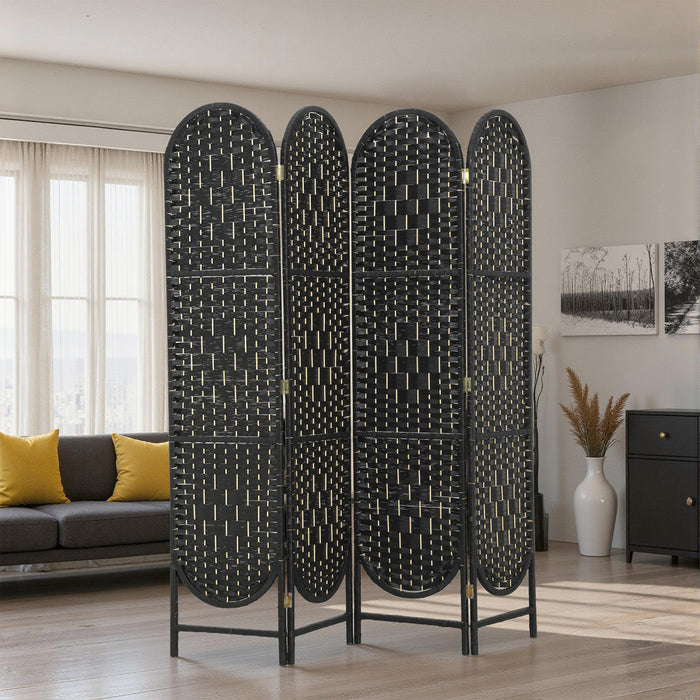 HOMCOM Paravent 4 Panneaux, Ecran Pliable Bohemien, Noir