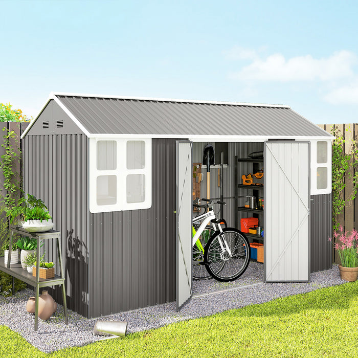 Outsunny Abri de Jardin en Metal 12' x 5,5' avec Porte Verrouillable, Gris