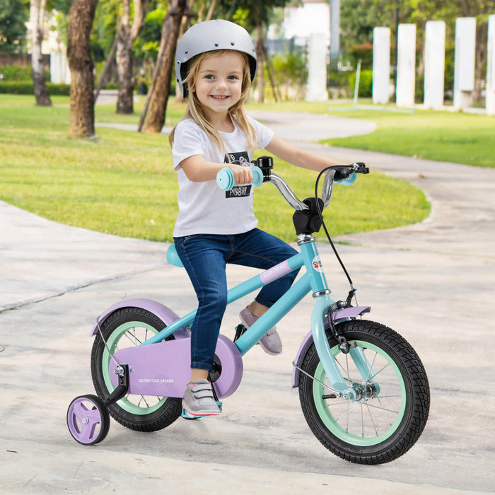 Costway 12\" Velo Pour Enfants Avec Guidon Reglable De Selle Roues D'entrainement Amovibles Frein A Main Bleu