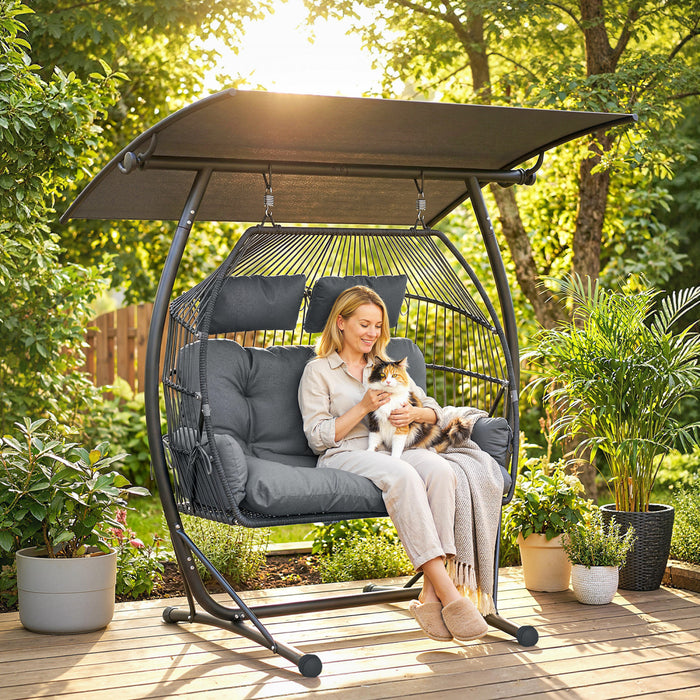 Outsunny Fauteuil Suspendu Double avec Toit, Chaise Œuf Suspendue, Gris Fonce