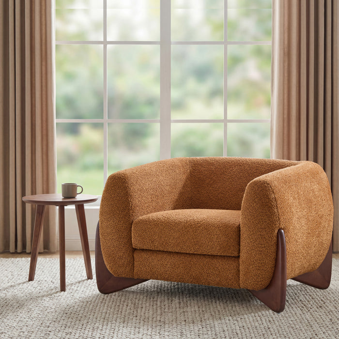 Tuxor Fauteuil Moderne en Bouclette a Design Tuxedo, Caramel, Noyer