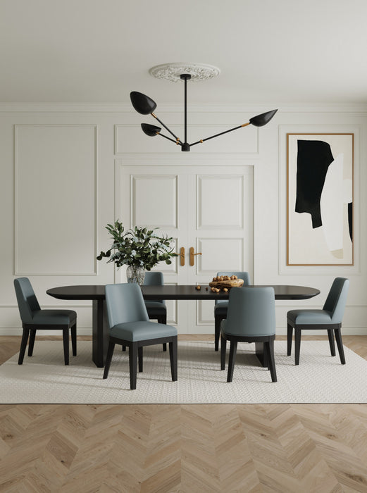 Chaise de salle a manger moderne Gansevoort en bois et cuir vegetalien coloris etain - Lot de 4