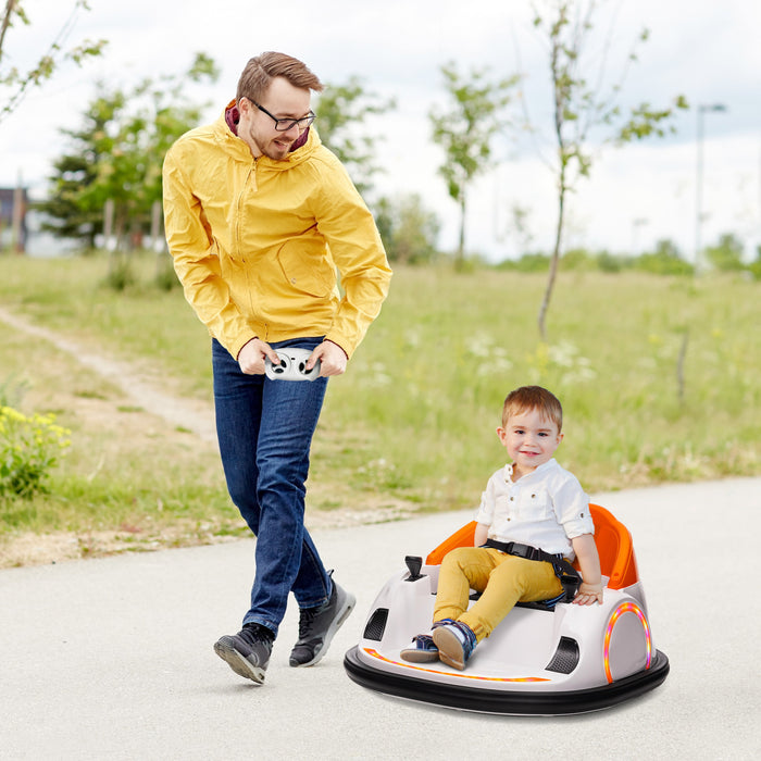 Qaba Voiture Electrique Avec Rotation A 360 Degres 12v, Telecommande, Lumieres Led, Klaxon, Pour Les Enfants De 1,5 A 5 Ans, Orange