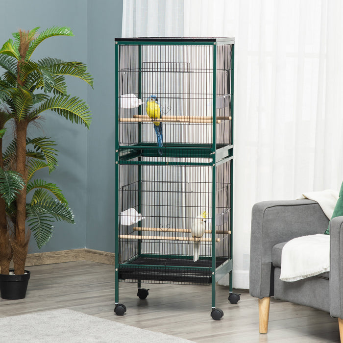 Pawhut Grande Cage A Oiseaux Avec 1,7 Pi De Largeur Pour Envergure, Voliere D'interieur Avec Design Multi-portes, Adaptee Pour Un Canari, Pinson, Conure, 55\"