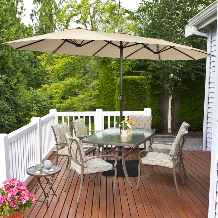 Costway Parasol double face 15FT a manivelle avec base pour marche exterieur Beige