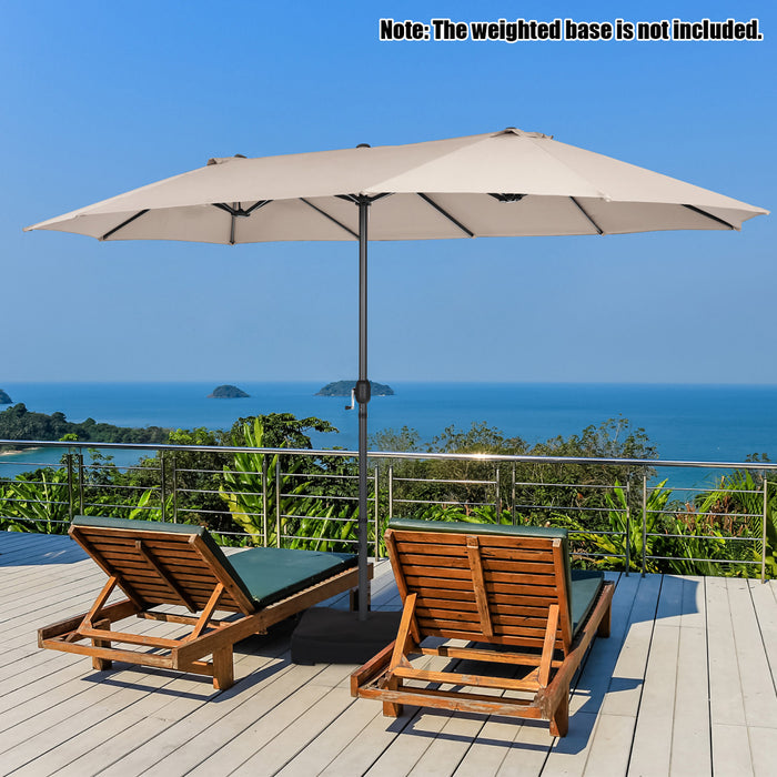 Costway Parasol double face 15FT a manivelle pour patio Jardin marche protection solaire Beige