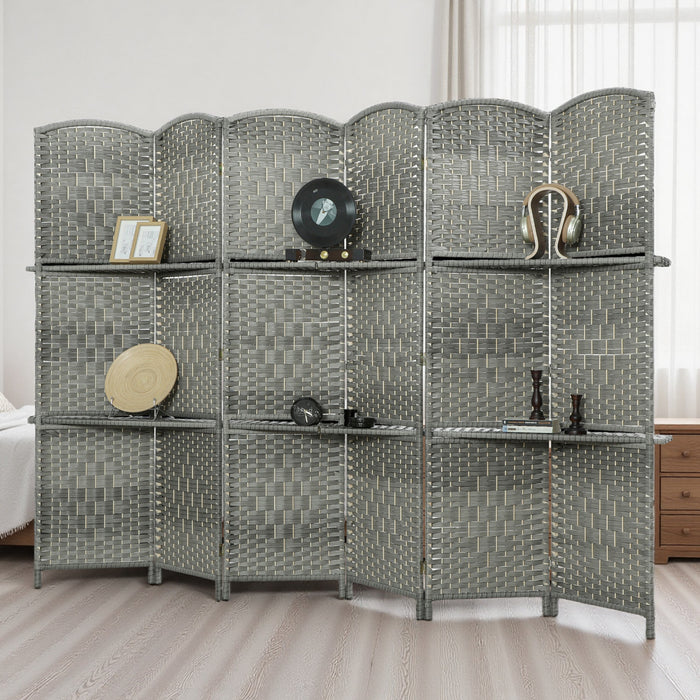 HOMCOM Ecran de Confidentialite avec Etageres, Paravent de 6 Panneaux, Gris
