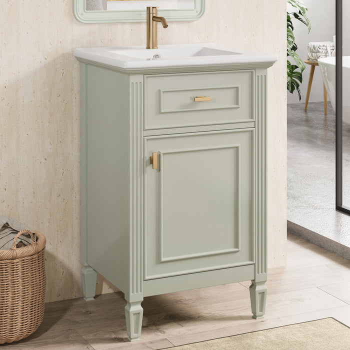 Jocelyn Meuble-lavabo de 20\" avec vasque en ceramique et structure en bois caoutchouc massif, Blanc