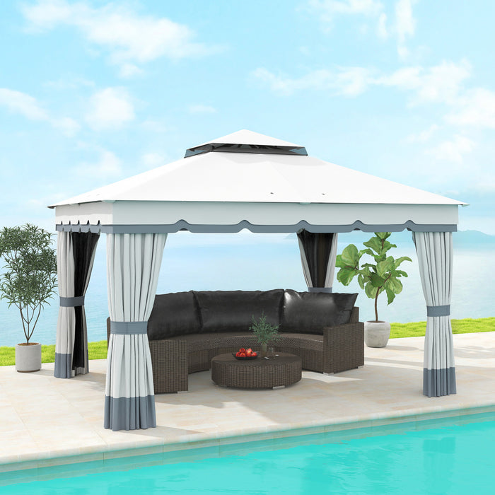 Outsunny Gazebo Exterieur A Double Toit 10' X 12' Avec Filet Et Rideaux