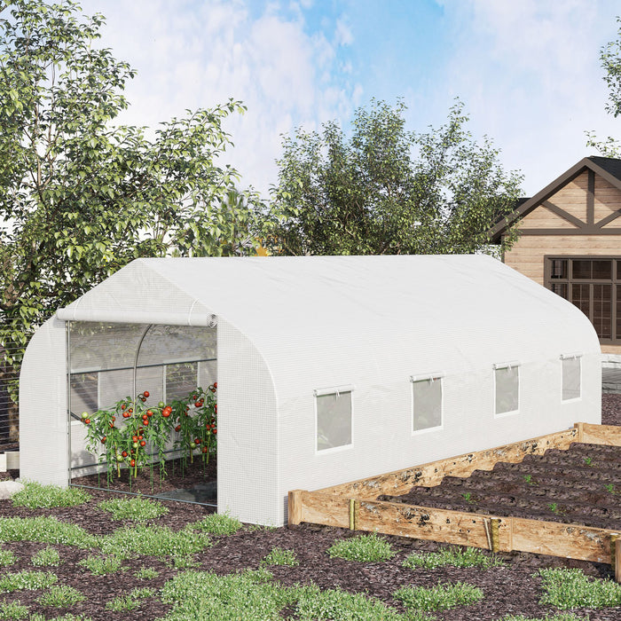 Outsunny 20x10x7ft Walk-in Steeple Greenhouse Outdoor Backyard Plant Seed Growth Tunnel Shed Maison Chaleureuse Avec 2 Voies D'ancrage Blanc