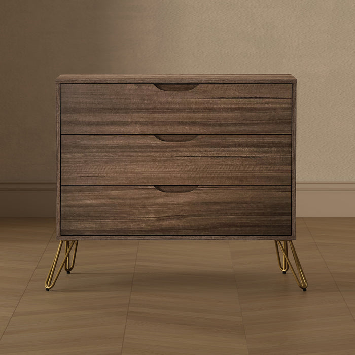 Commode Avira Mid-Century Modern 89 cm en brun (3 tiroirs)