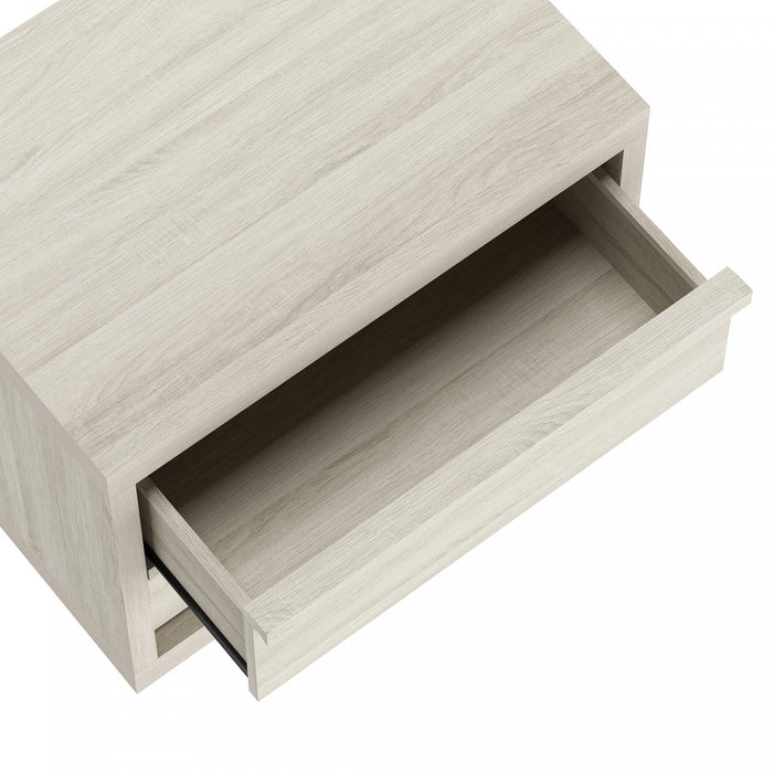Table de nuit contemporaine Navis 66 cm en chene blanchi (2 tiroirs)