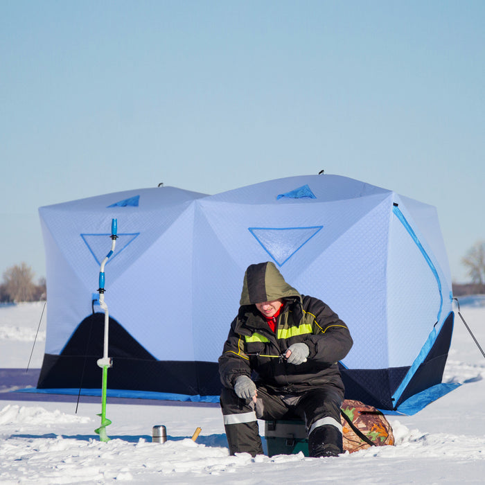 Tente De Peche Sur Glace Outsunny Portable Pour 8 Personnes Avec Abri De Glace Escamotable Avec Fenetres De Ventilation Et Sac De Transport