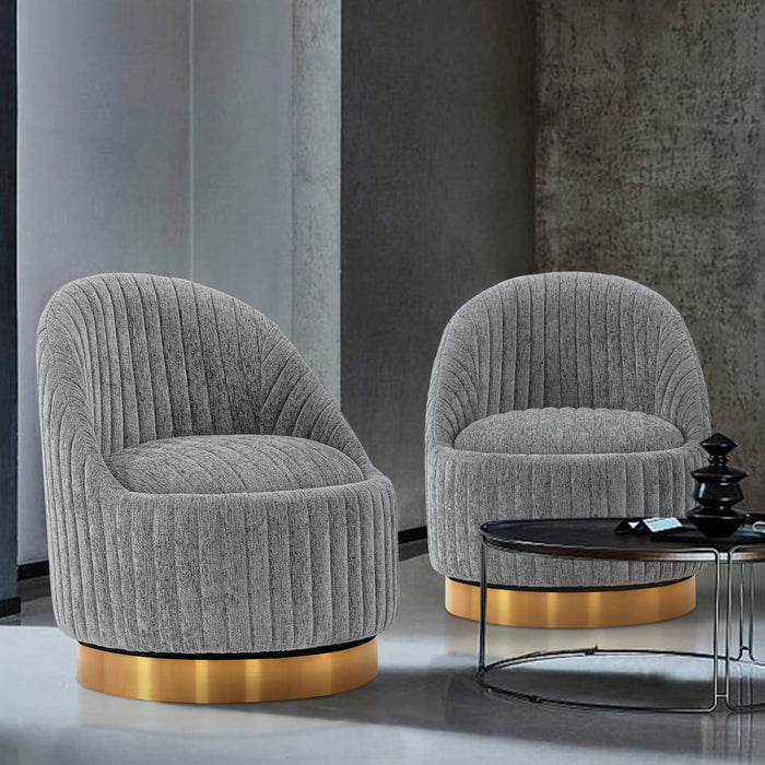 Fauteuil pivotant moderne en chenille Leela gris - Lot de 2