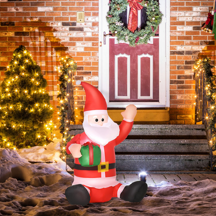 Homcom Pere Noel Gonflable Illumine Exterieur De 1,2 M Avec Boite-cadeau