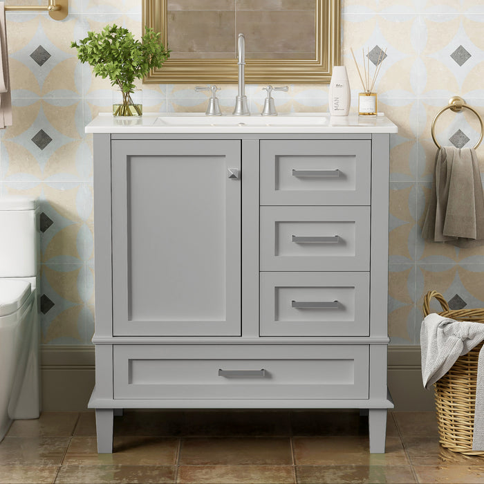 Katherine Meuble-lavabo De Salle De Bain 30 Po En Bois Massif Avec Lavabo Integre - Gris