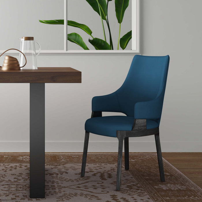Chaise de salle a manger moderne en bois Kara avec revetement bleu