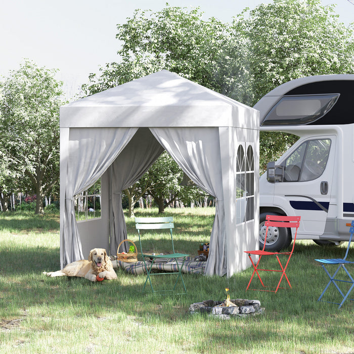 Outsunny 6.6x6.6ft Tente De Fete Escamotable Pour L'exterieur Avec Parois Laterales Blanc