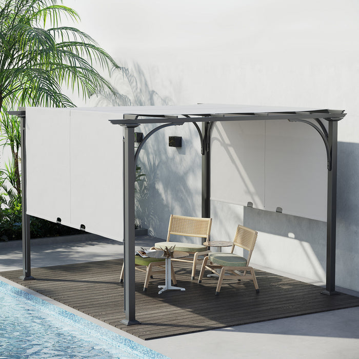 Outsunny 10'x10' Pergola Exterieure Patio Gazebo Auvent Retractable, Blanc