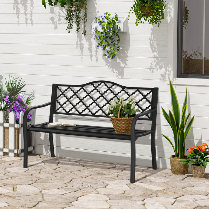 Outsunny Banc De Jardin 2 Places Loveseat D'exterieur En Acier, Noir