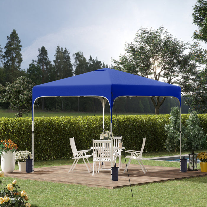 Outsunny 9.8' X 9.8' Gazebo, Tente Pliable Avec Sac De Transport Et Roulettes, 4 Sacs De Poids Pour Les Jambes Et 3 Niveaux De Hauteur Ajustable Pour L'exterieur, Le Jardin, Le Patio Et La Fete, Bleu.
