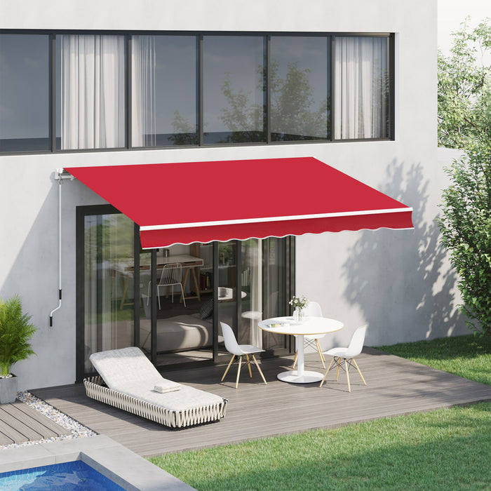 Auvent Retractable Manuel Outsunny 12' X 10' Abri De Parasol Exterieur Patio De Fenetre Terrasse Abri Exterieur D'auvent Cadre En Aluminium Manivelle Rouge Vin