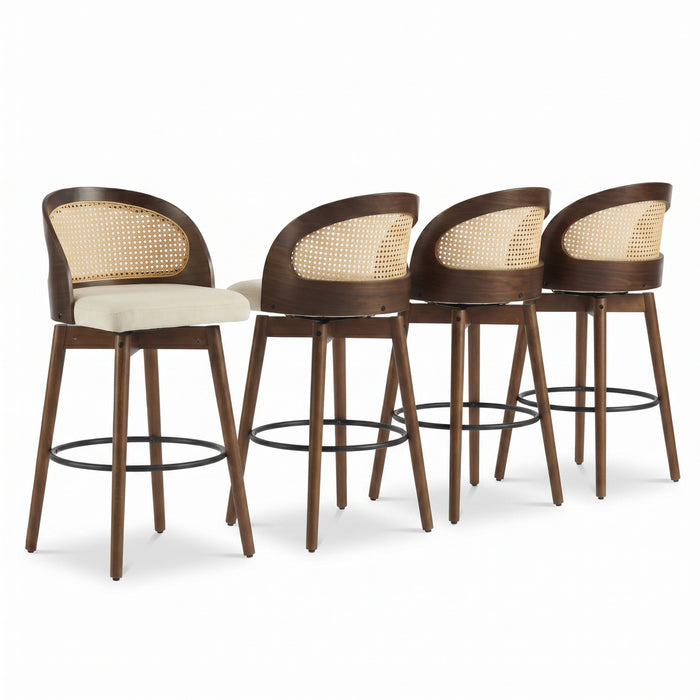 Calvin – Lot de 4 tabourets de bar de hauteur comptoir pivotants pour interieur avec dossier ergonomique, finition noyer
