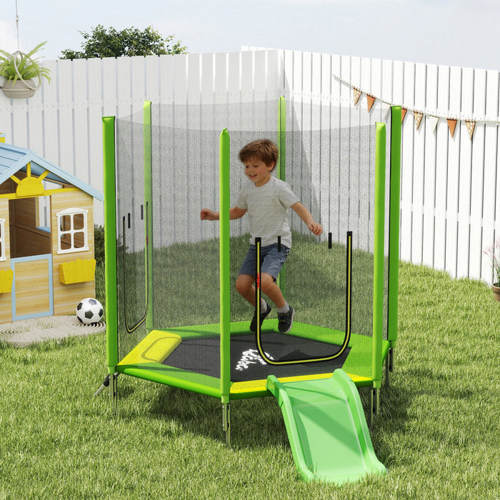 Qaba Trampoline 85\" pour Enfants, Trampoline d'Interieur et Exterieur avec Toboggan, Echelle et Filet de Securite, pour Sauter, Glisser et Jouer, Garcons et Filles 3+, Vert