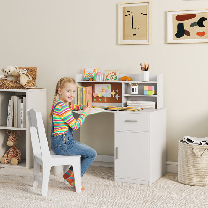 Qaba Ensemble Bureau et Chaise pour Enfants, Table et Chaise d'Etude, Blanc