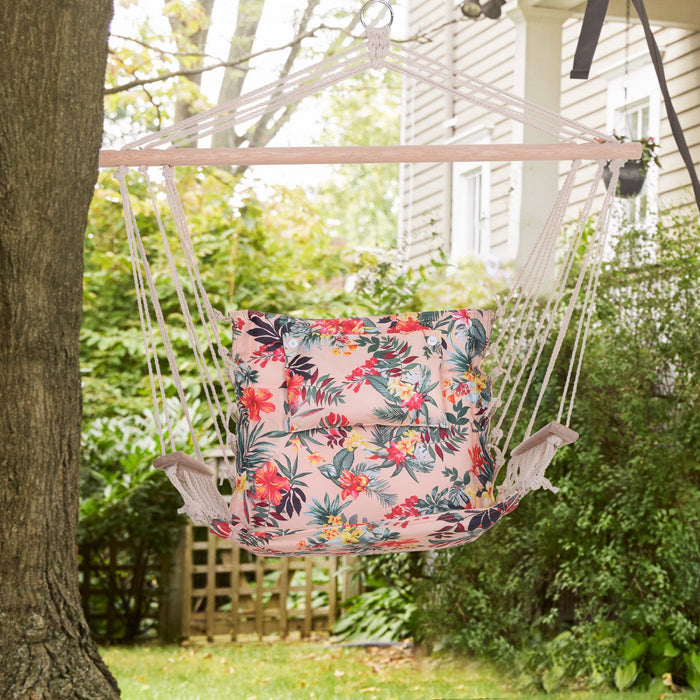 Outsunny Hamac Chaise Portable Suspendu Corde De Coton Balancoire Chaise Siege De Lit De Couchage Avec Repose-pieds Pour Jardin Exterieur Camping Multicolore