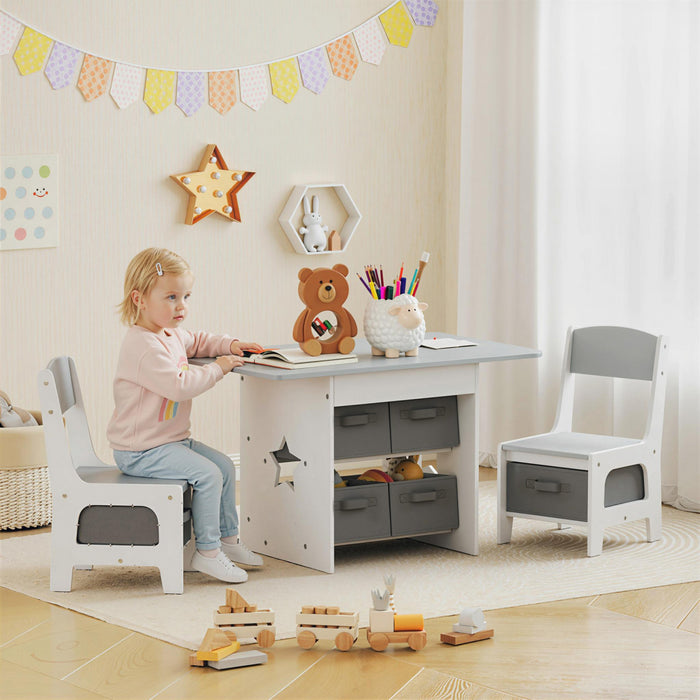 Qaba Ensemble table et chaises pour enfants 3 pieces, gris clair