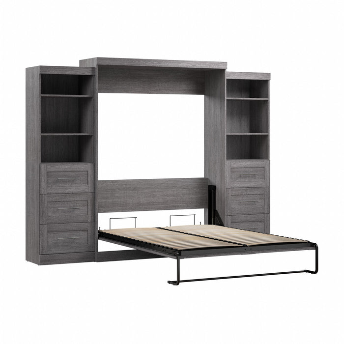 Grand lit escamotable mural Pur de Bestar de 115 po avec 2 meubles à tablettes et tiroirs - gris écorce