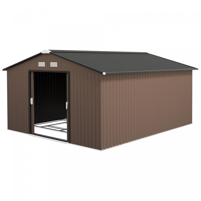 Outsunny Abri De Jardin 11' X 13' Avec Kit De Fondation En Acier, Marron