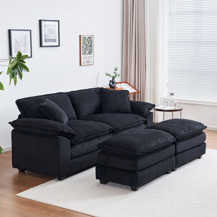 Liam Canape modulaire confortable Cloud 84,6\" avec revetement en velours cotele, Noir