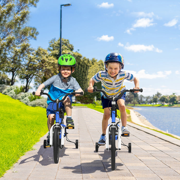Velo Costway 18\" Pour Enfants Avec Roues D'entrainement Amovibles Et Panier Pour 4-8 Ans Bleu
