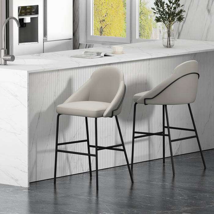 Tabouret de bar moderne en metal et tissu Gracie, gris pierre et noir - Lot de 2