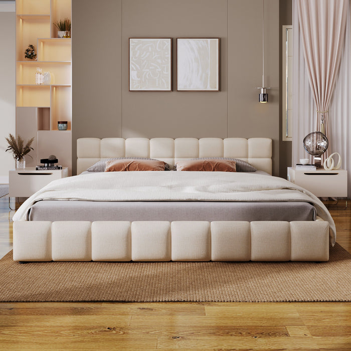 Eleanor Lit elegant avec revetement en chenille et design a damier, Taille King, Beige