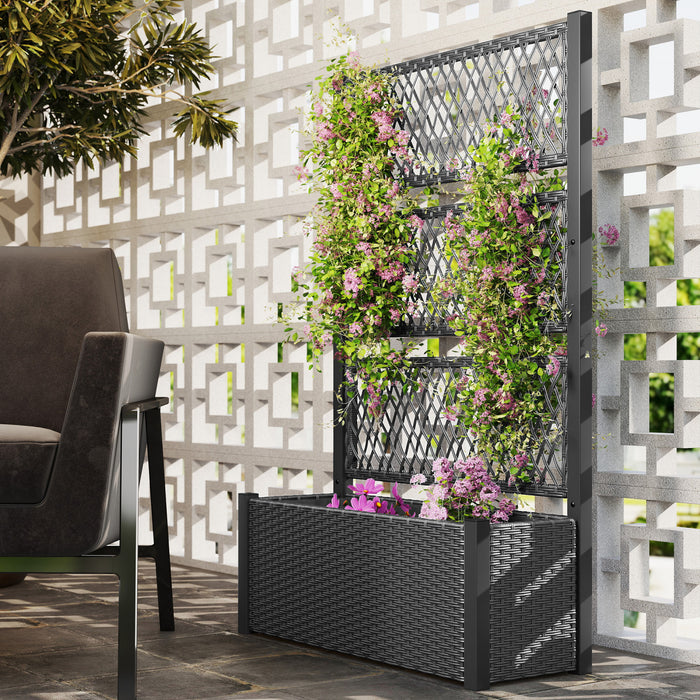 Outsunny Jardiniere avec treillis, jardiniere en osier, Gris Fonce
