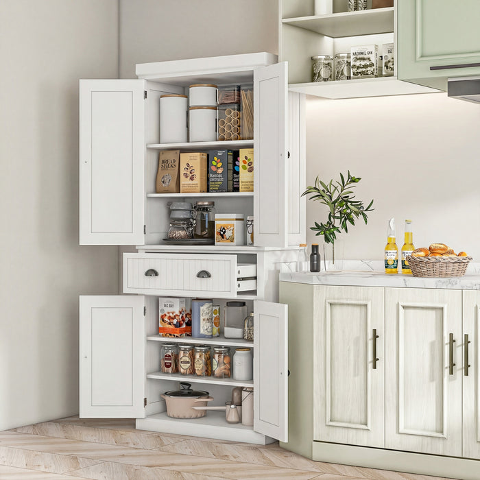 HOMCOM Garde-manger de cuisine 72po, meuble de rangement avec tiroir, creme