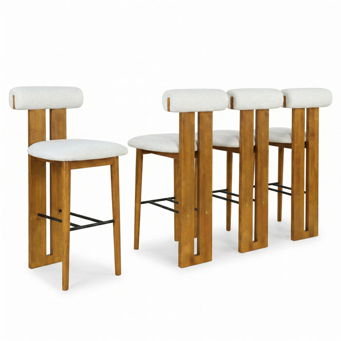 Sophia – Lot de 4 tabourets de bar modernes d’interieur en bois d’hevea avec dossier de soutien, coloris ivoire et noyer