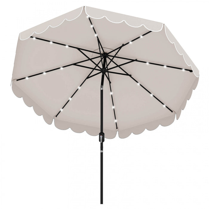 Parasol solaire Costway 9,3 FT style marche exterieur avec 24 LED, bordures, beige
