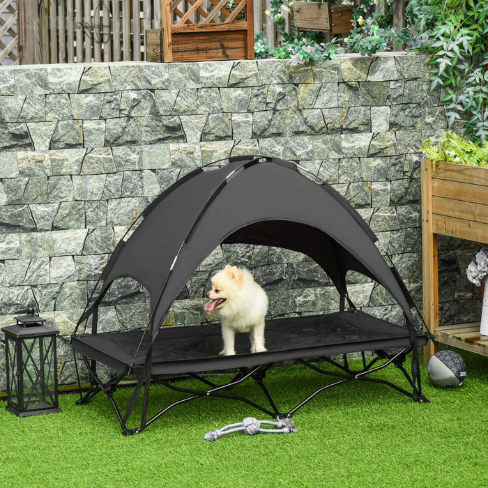 Pawhut Lit Pour Chien Chat Sur Pieds Grand Confort Velum Anti-uv Tissu Oxford Textilene Micro-perfore + Sac De Transport Inclus Acier Noir