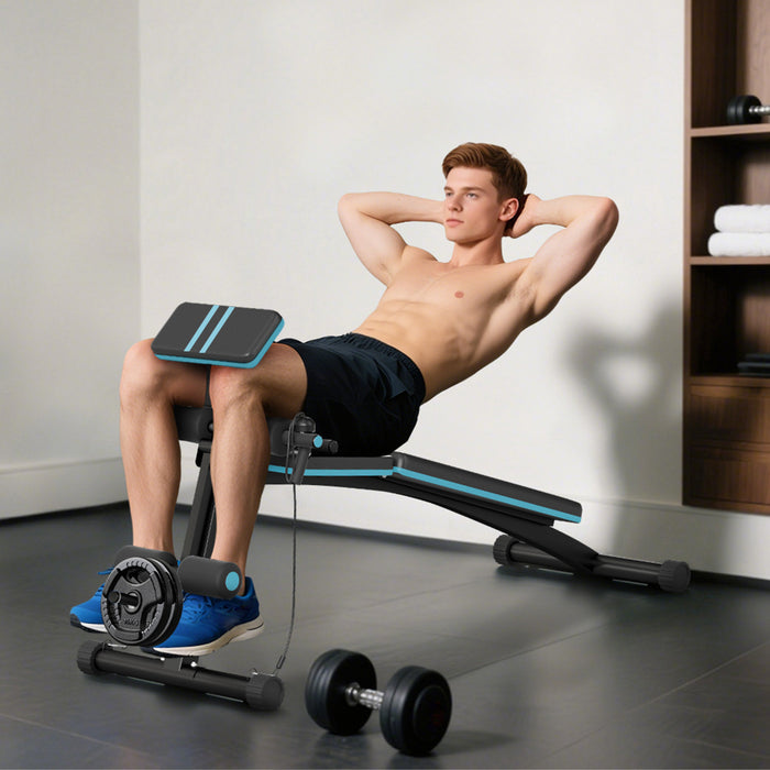 Soozier Banc pour halteres pliable et reglable pour entrainement a domicile, bleu