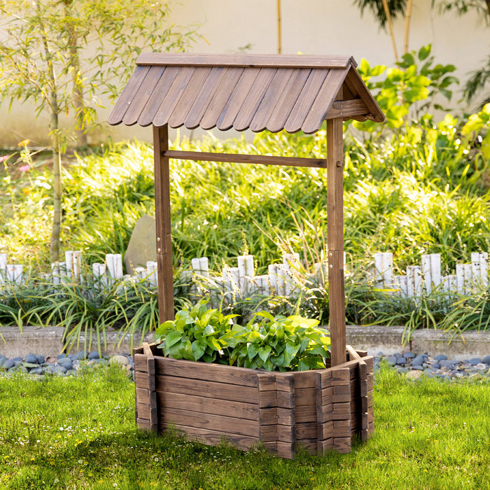 Outsunny Puits A Souhaits En Bois Pour Jardin, Jardiniere Exterieure Rustique Pour Plantes, Herbes Et Legumes, Brun Rustique