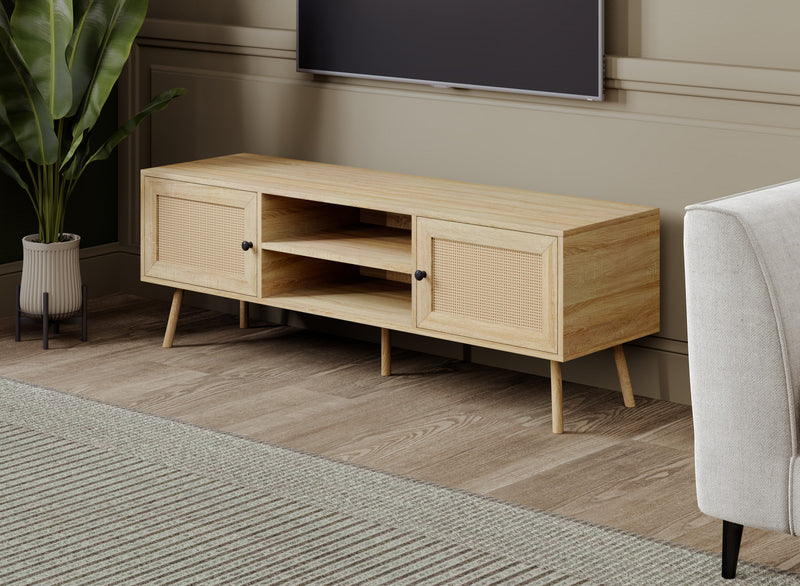 Meuble pour téléviseur avec 2 portes et 2 tablettes - apparence de bois naturel brun