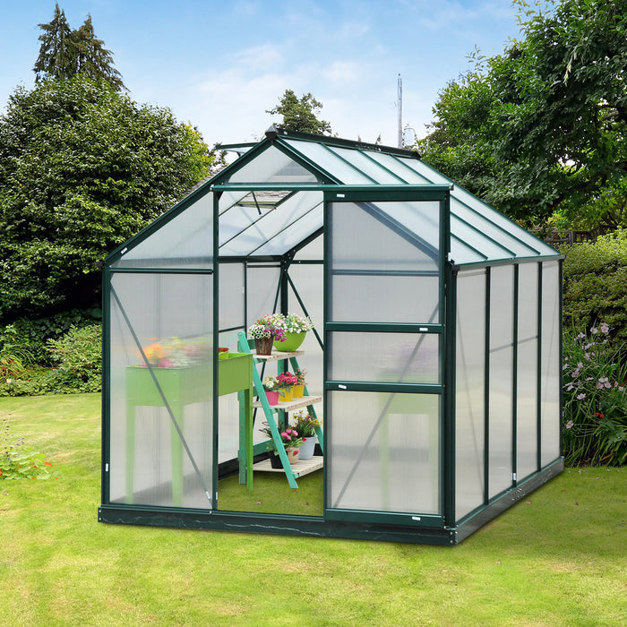 Outsunny 6'x8'x7' Entree Jardin Serre Polycarbonate Panneaux Plantes Fleur Croissance Abri Exterieur Maison Chaude Portable Cadre En Aluminium